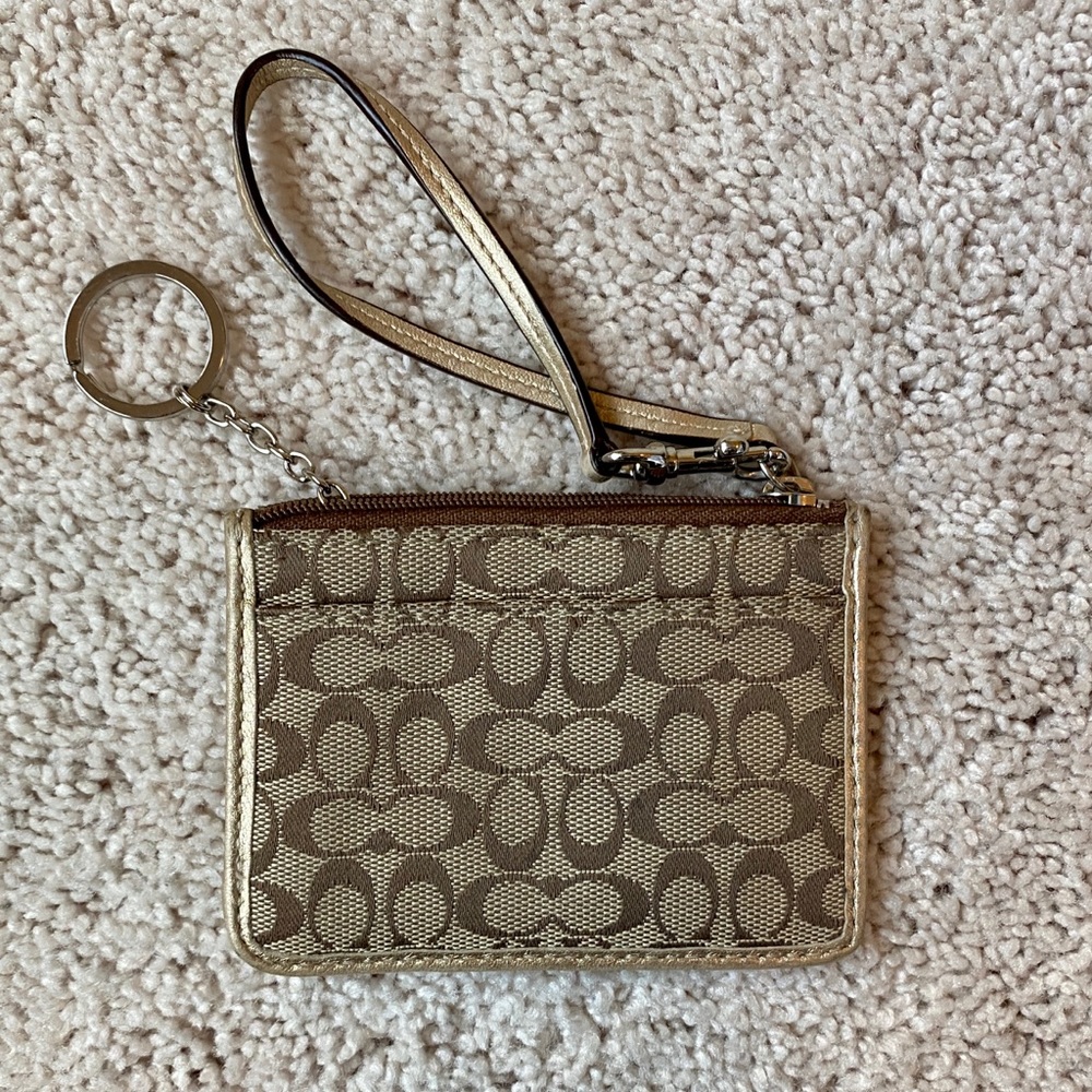COACH Brown and Gold Keychain Wallet Wristlet